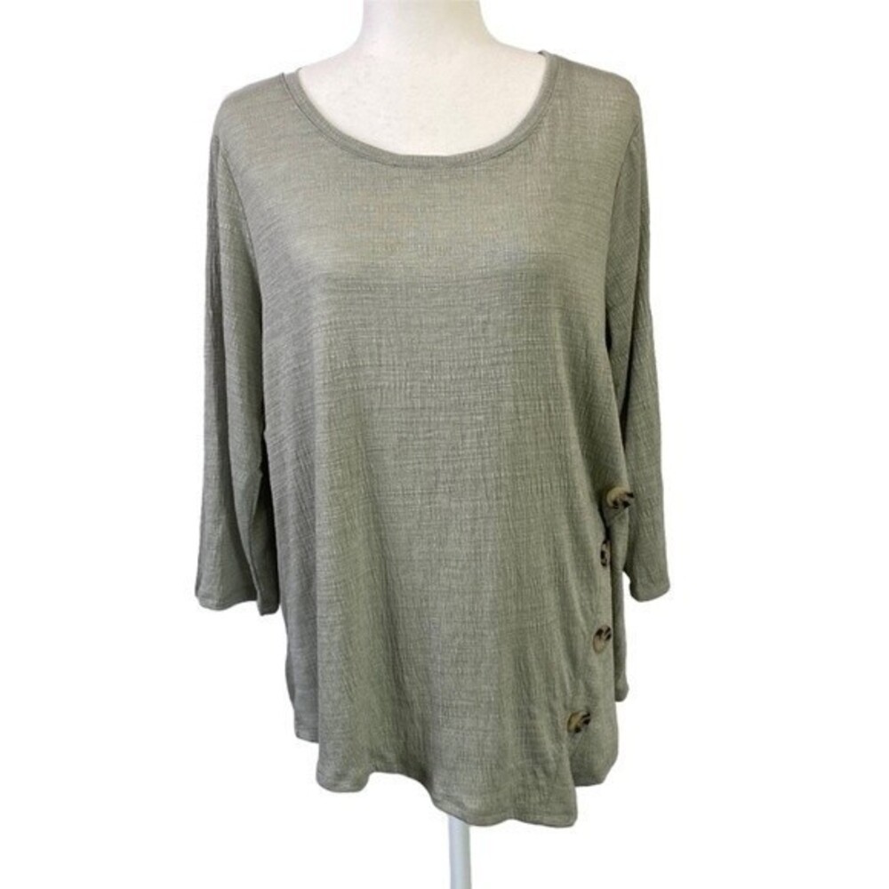 89th & Madison Asymmetrical Gauze Pullover Top 3/4 Sleeve Textured Soft Stretchy